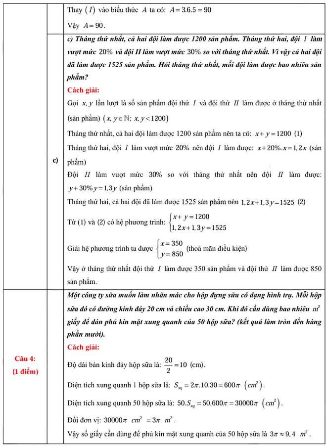 Đáp án toán lớp 10 Long An