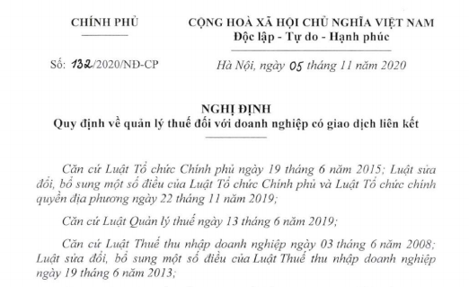 Nghị Định 132/2020/Nđ-Cp Về Quản Lý Thuế Với Dn Có Giao Dịch Liên Kết