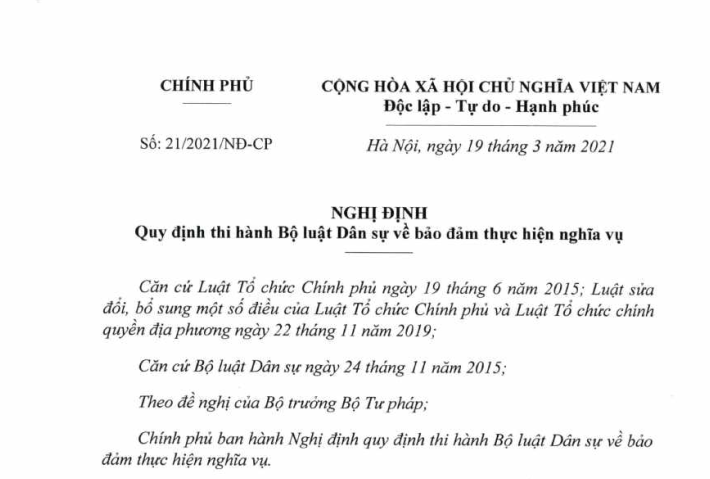 đa Co Nghị định 21 21 Nđ Cp Hướng Dẫn Blds Về Bảo đảm Thực Hiện Nghĩa Vụ