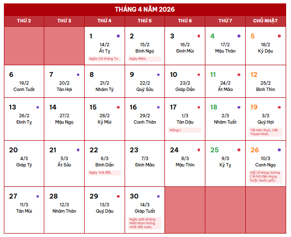 lịch nghỉ giỗ tổ hùng vương 2026 