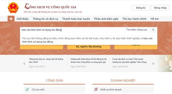 Hướng dẫn chi tiết cách nộp báo cáo tình hình sử dụng lao động cuối năm 2026 trên cổng Dịch vụ công Quốc gia dichvucong.gov.vn