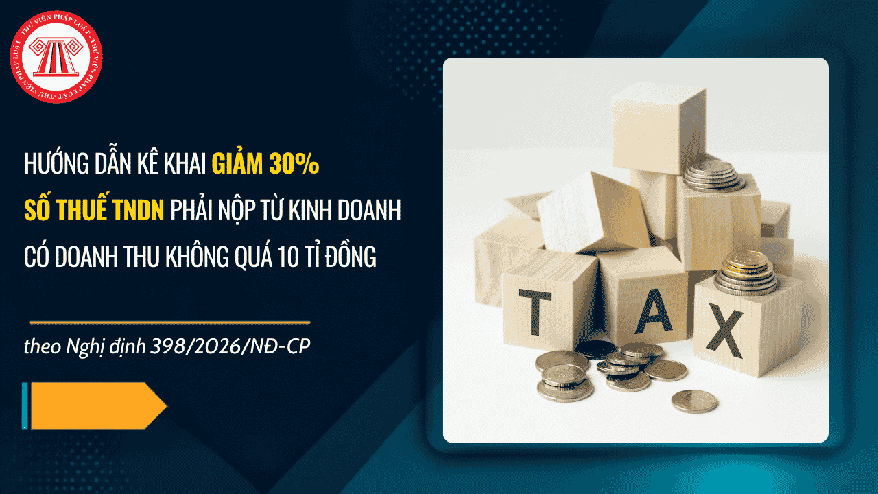 Hướng dẫn kê khai giảm 30% số thuế TNDN phải nộp từ kinh doanh có doanh thu không quá 10 tỉ đồng theo Nghị định 398/2026/NĐ-CP chi tiết ra sao?