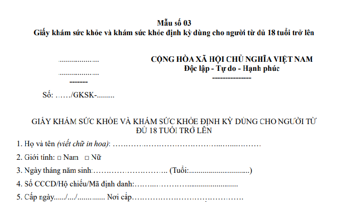 Mẫu giấy khám sức khỏe định kỳ mới nhất 2026 cho người từ đủ 18 tuổi trở lên