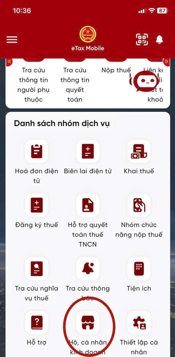 Hướng dẫn thông báo số tài khoản hộ kinh doanh trên eTax Mobile