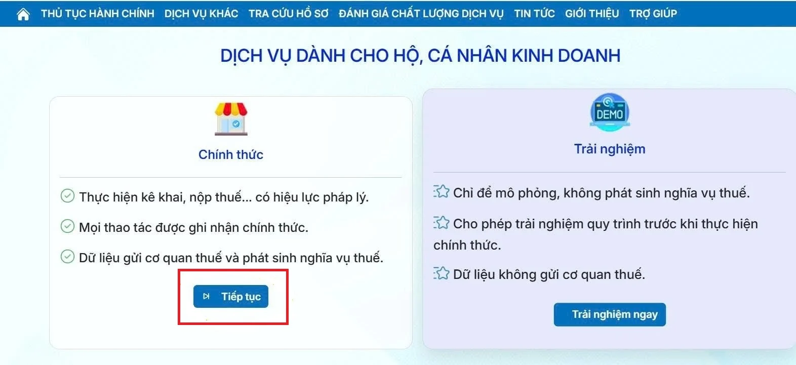 Thông báo số tài khoản hộ kinh doanh online trên Dichvucong gdt gov vn