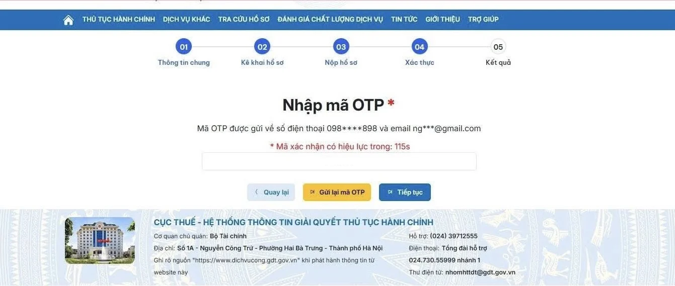 Thông báo số tài khoản hộ kinh doanh online trên Dichvucong gdt gov vn