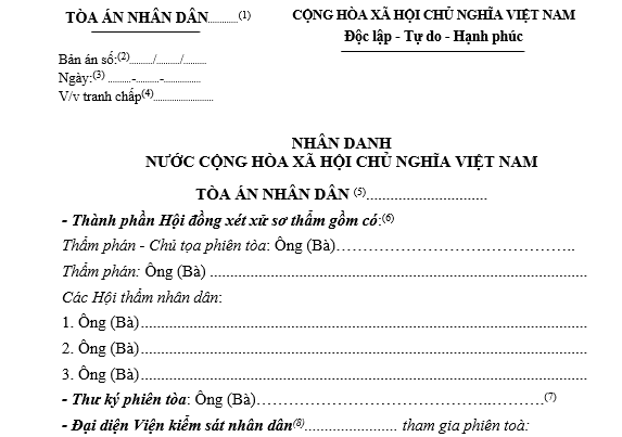 Mẫu bản án dân sự sơ thẩm mới nhất 2026