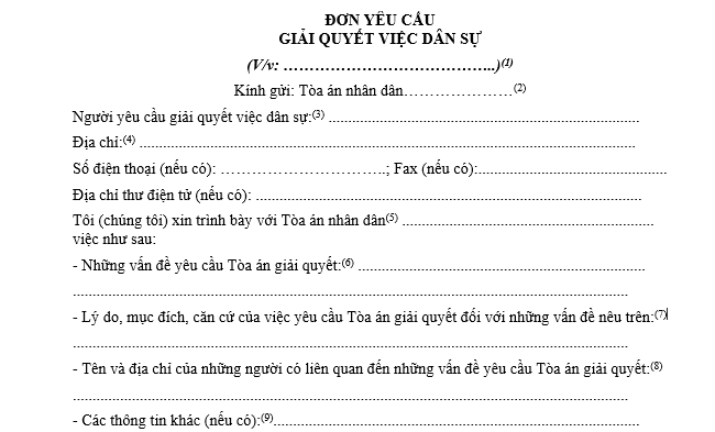 đơn yêu cầu giải quyết việc dân sự mới nhất 2026
