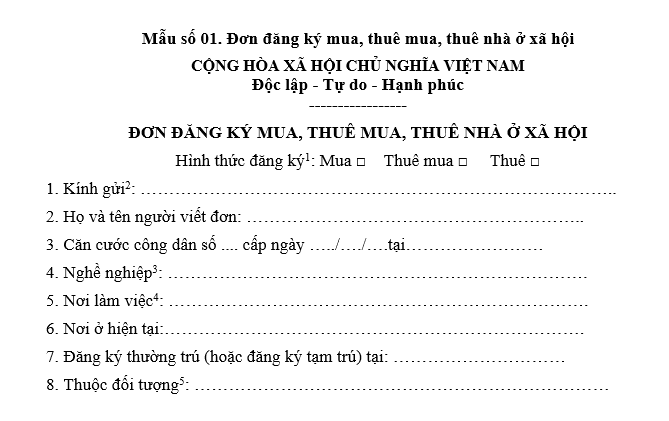 đơn đăng ký mua nhà ở xã hội mới nhất 2026