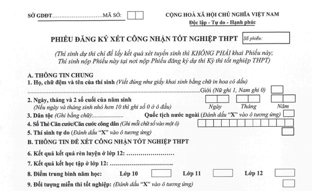 File Phiếu đăng ký xét công nhận tốt nghiệp THPT 2026
