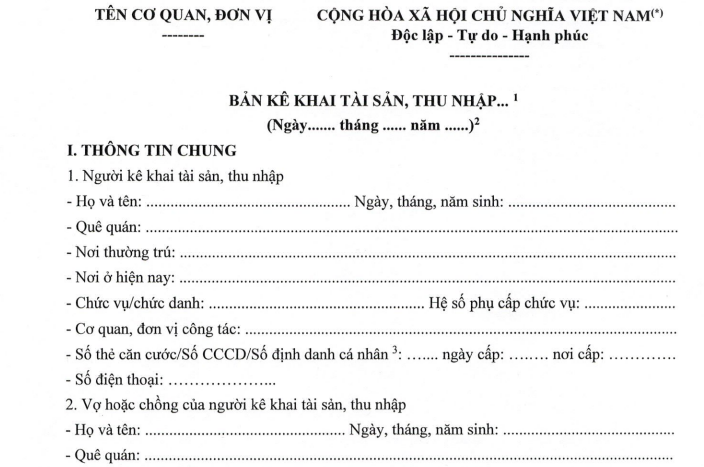Tải file Mẫu bản kê khai tài sản, thu nhập người có chức vụ quyền hạn ...