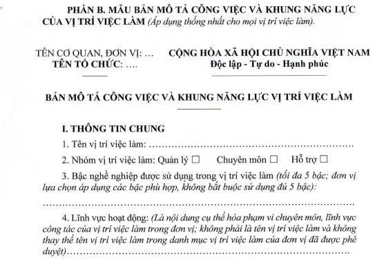 Bản mô tả công việc và khung năng lực vị trí việc làm trong các đơn vị sự nghiệp công lập mới nhất 2026