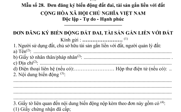 Tải Mẫu số 28 Đơn đăng ký biến động đất đai mới nhất 2026 theo Quyết định 18/2026 của UBND tỉnh Đồng Nai