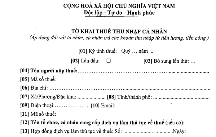 Mẫu số 05 KK TNCN Tờ khai thuế thu nhập cá nhân
