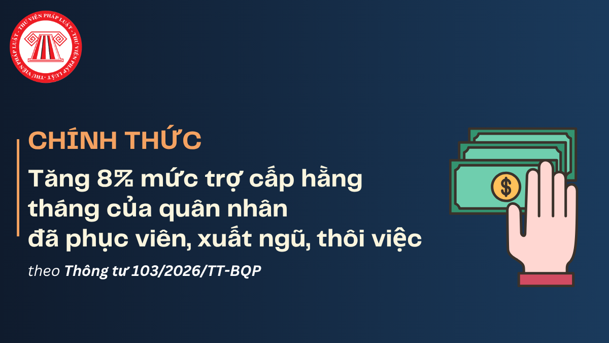 Tăng 8% mức trợ cấp hằng tháng của quân nhân đã phục viên, xuất ngũ, thôi việc theo Thông tư 103 2026