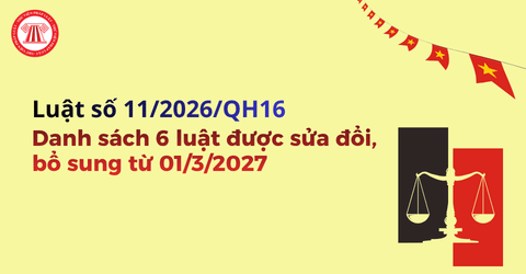 Danh sách 6 luật được sửa đổi, bổ sung bởi Luật số 11/2026/QH16 từ 01/3/2027 bao gồm những luật nào?