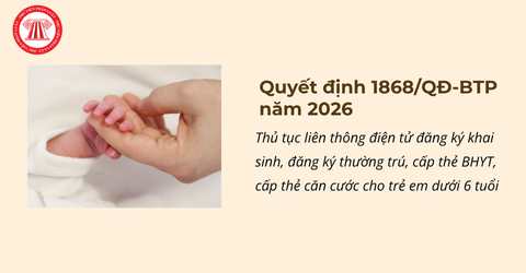 Thủ tục liên thông điện tử đăng ký khai sinh, đăng ký thường trú, cấp thẻ BHYT, cấp thẻ căn cước cho trẻ em dưới 6 tuổi năm 2026