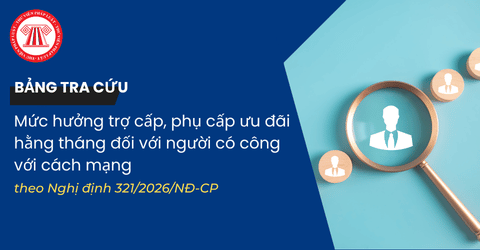 BẢNG TRA CỨU Mức hưởng trợ cấp, phụ cấp ưu đãi hằng tháng đối với người có công với cách mạng theo Nghị định 321/2026/NĐ-CP