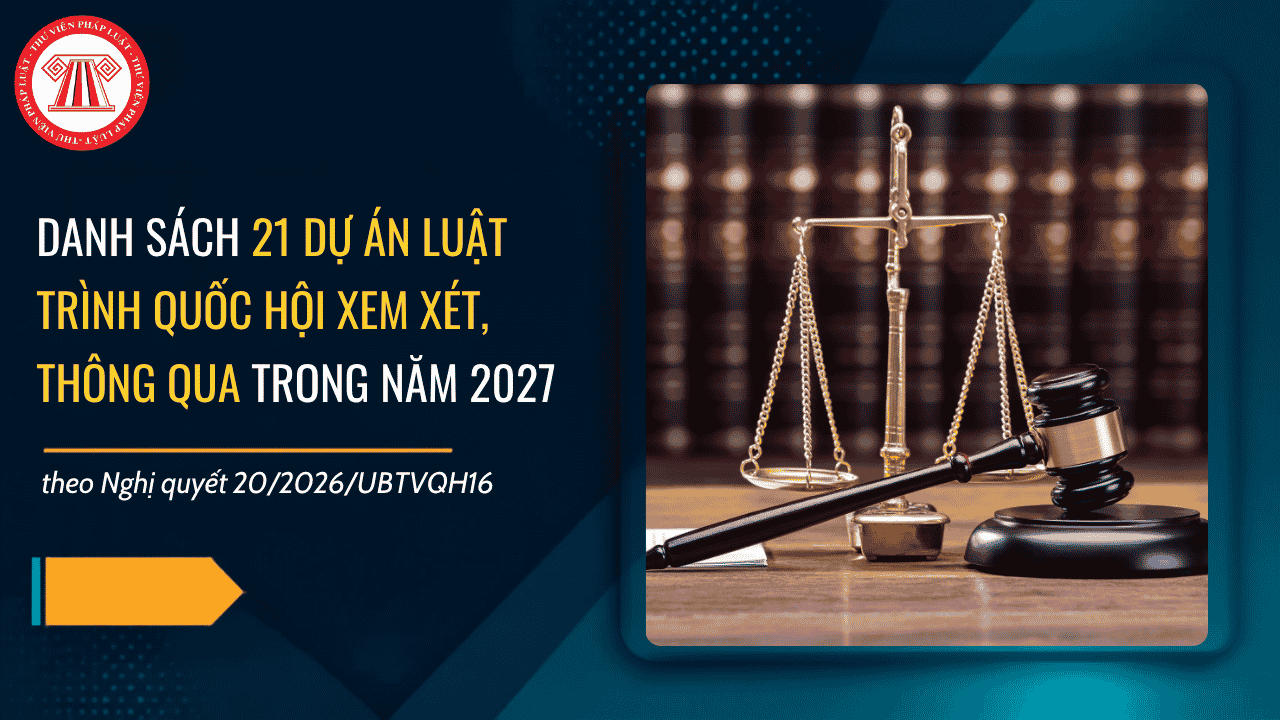 Danh sách 21 dự án luật trình Quốc hội xem xét, thông qua trong năm 2027 theo Nghị quyết 20/2026/UBTVQH16 chi tiết ra sao?
