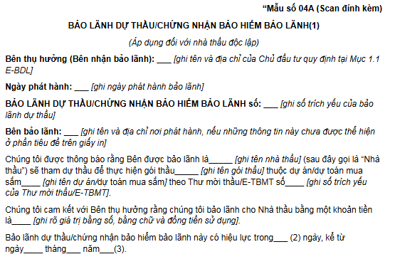 Mẫu bảo lãnh dự thầu theo quy định tại Thông tư số 134/2026/TT-BTC Mẫu số 4A 4B có dạng ra sao? File tải về Mẫu 4A và 4B?