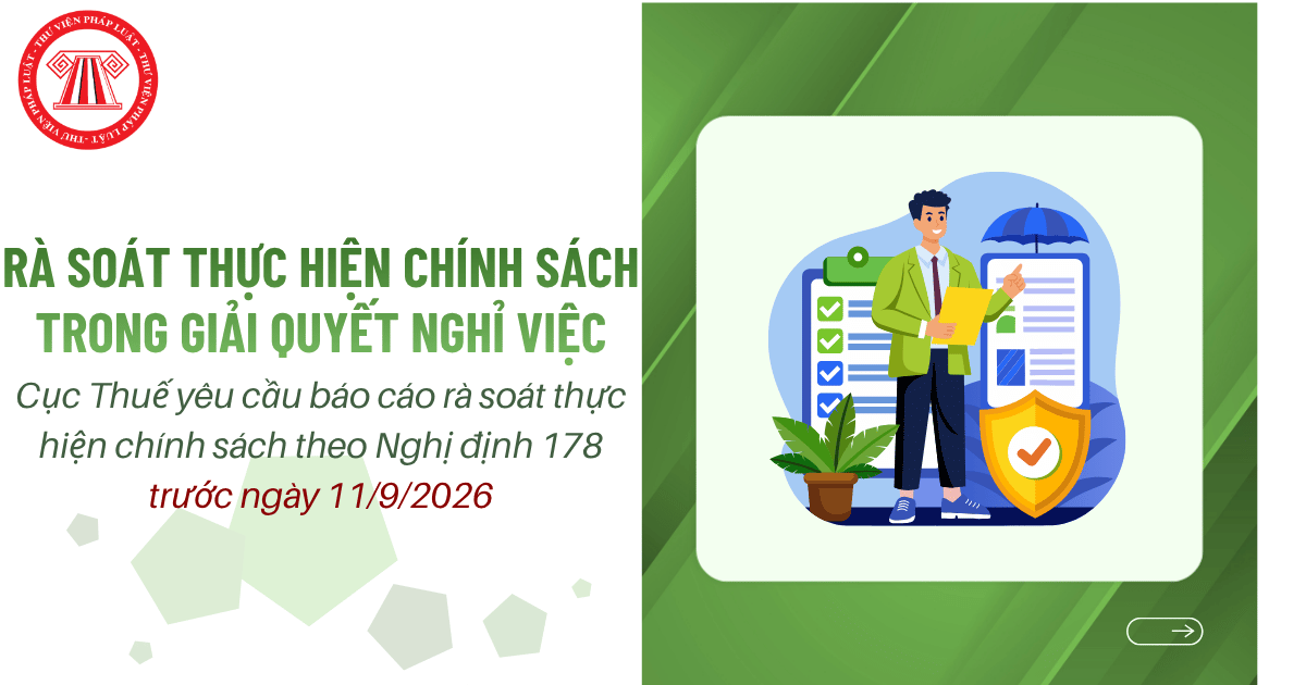Cục Thuế yêu cầu báo cáo rà soát thực hiện chính sách trong giải quyết nghỉ việc theo Nghị định 178 trước ngày 11/9/2026 phải không?