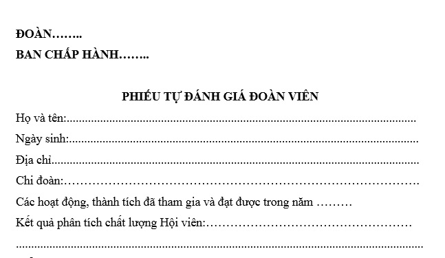 Mẫu đánh giá xếp loại đoàn viên cuối năm mới nhất hiện nay?