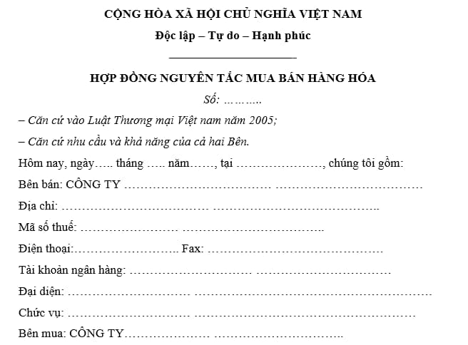 Mẫu Hợp Đồng Nguyên Tắc Trong Xây Dựng Mới Nhất