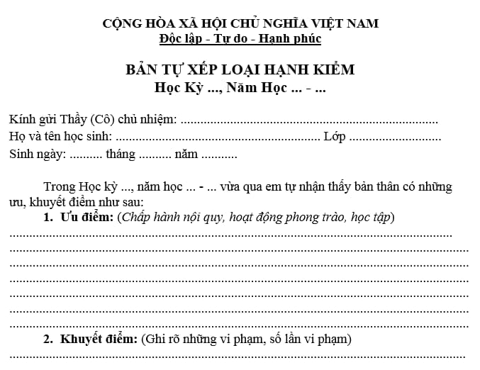 Cách Viết Bản Tự Kiểm Điểm Xếp Loại Hạnh Kiểm - Hướng Dẫn Chi Tiết và Mẫu Tham Khảo