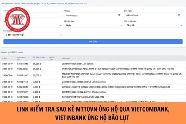 Link kiểm tra sao kê MTTQVN từ thiện qua Vietcombank, Vietinbank ủng hộ bão lũ do cơn bão số 3?