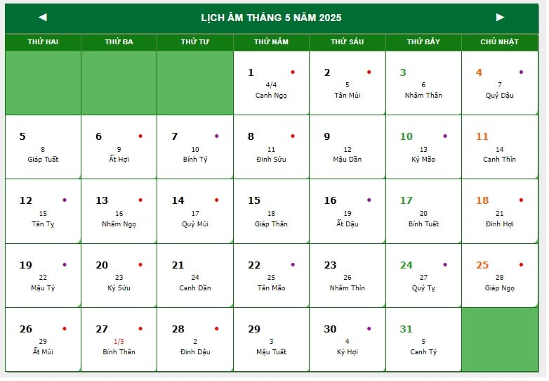 Mùng 1 Tết 2025 là ngày mấy âm lịch? Lịch năm 2025 âm dương chi tiết