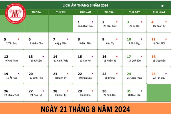 Ngày 21 tháng 8 năm 2024 là ngày bao nhiêu âm lịch, ngày thứ mấy? Người lao động có được nghỉ hưởng nguyên lương ngày này không?