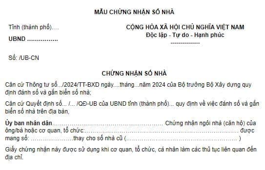  Mẫu chứng nhận số nhà