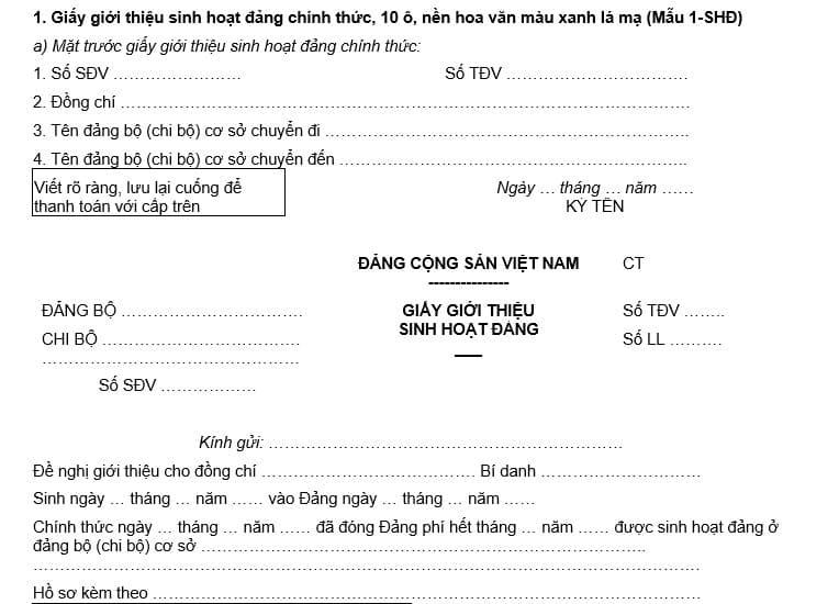 giấy giới thiệu sinh hoạt đảng chính thức