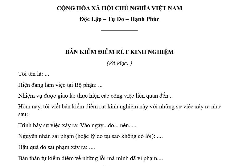 Mẫu bản kiểm điểm sau kết luận thanh tra? Hướng dẫn cách viết bản kiểm điểm sau kết luận thanh tra?