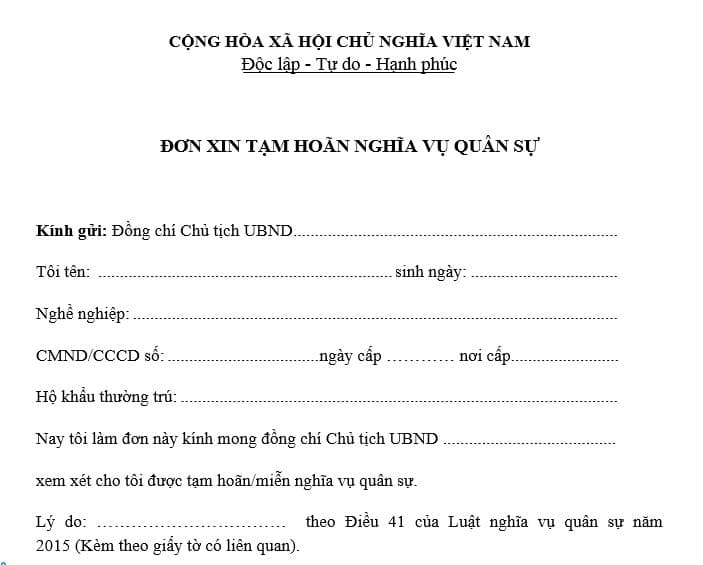 NVQS 2025: Mẫu đơn xin hoãn nghĩa vụ quân sự dành cho người đang đi học? Hướng dẫn cách xin tạm hoãn nghĩa vụ quân sự?