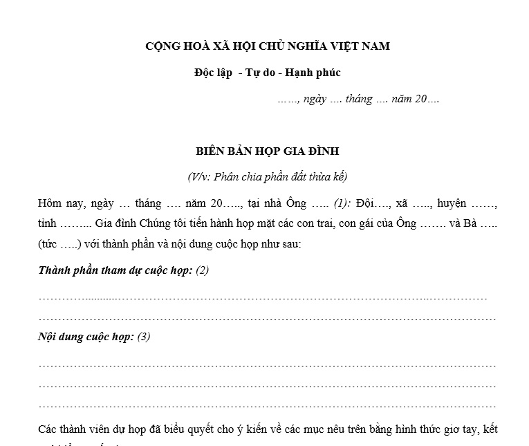 biên bản họp gia đình