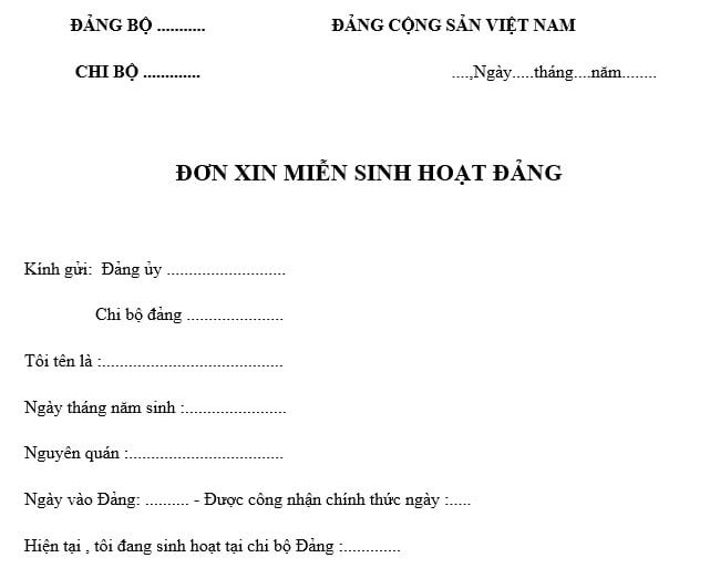Mẫu đơn xin miễn sinh hoạt Đảng mới nhất 2025?