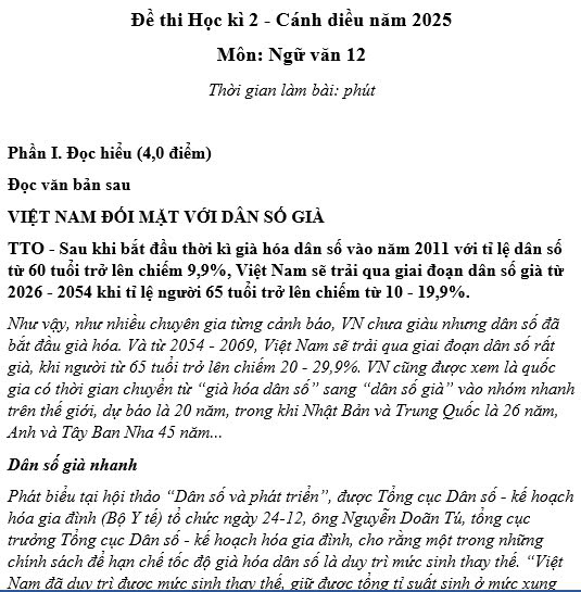 Đề thi học kì 2 môn Văn lớp 12 Cánh diều có lời giải, chi tiết 2025?