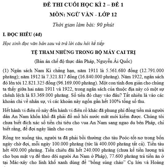 Đề thi học kì 2 môn Văn lớp 12 Kết nối tri thức có lời giải, chi tiết 2025?