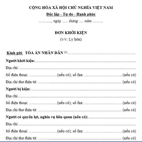 Mẫu đơn ly hôn do bạo lực gia đình chuẩn pháp lý?
