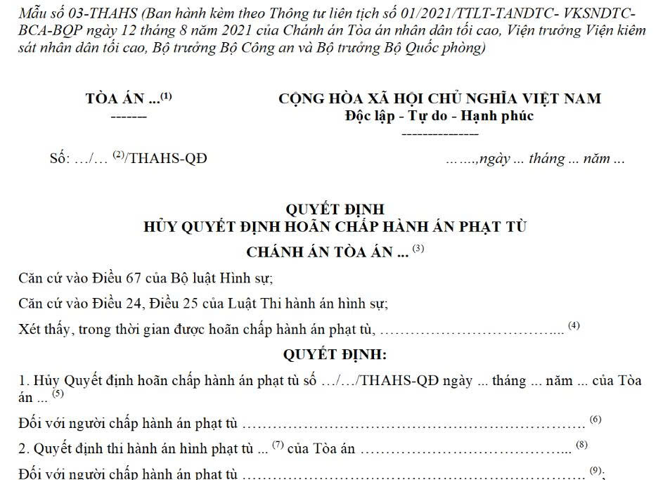 Quyết định hủy Quyết định hoãn chấp hành án phạt tù