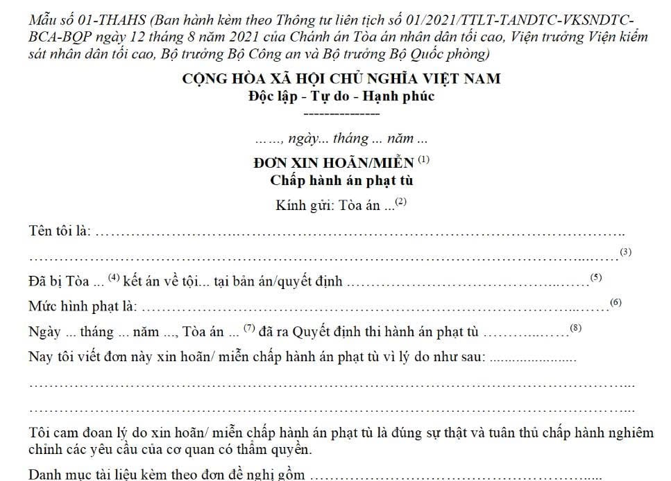 Đơn xin hoãn miễn chấp hành án phạt tù