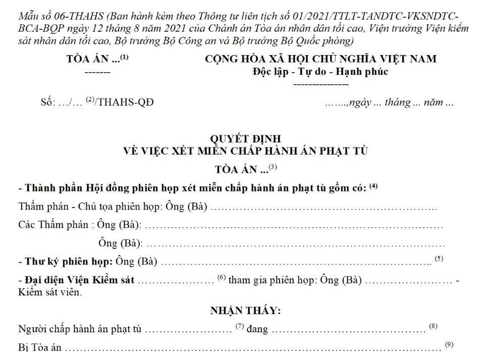 Quyết định về việc xét miễn chấp hành án phạt tù