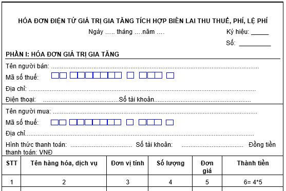 Mẫu Hóa đơn điện tử giá trị gia tăng tích hợp biên lai thu thuế, phí, lệ phí