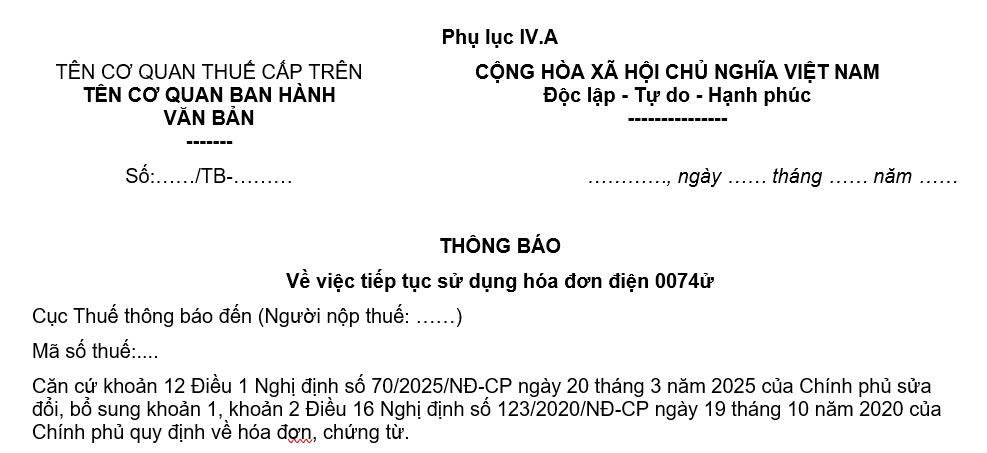 Mẫu Thông báo về việc tiếp tục sử dụng hóa đơn điện tử
