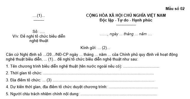 Mẫu Văn bản đề nghị tổ chức biểu diễn nghệ thuật
