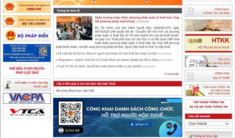 Kéo xuống trang cuối chọn chức năng “Danh sách công chức hỗ trợ người nộp thuế”
