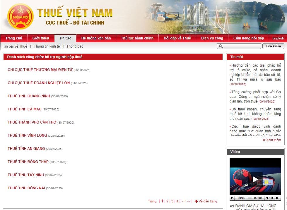 Chọn danh sách công chức hỗ trợ người nộp thuế kèm số điện thoại để được hướng dẫn, hỗ trợ