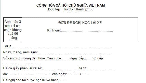 Mẫu Đơn đề nghị học lái xe