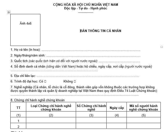 Bản thông tin cá nhân